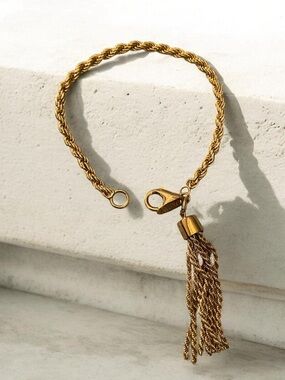 HSN Bellezza bronze gold plated rope chain tassel bracelet 7in